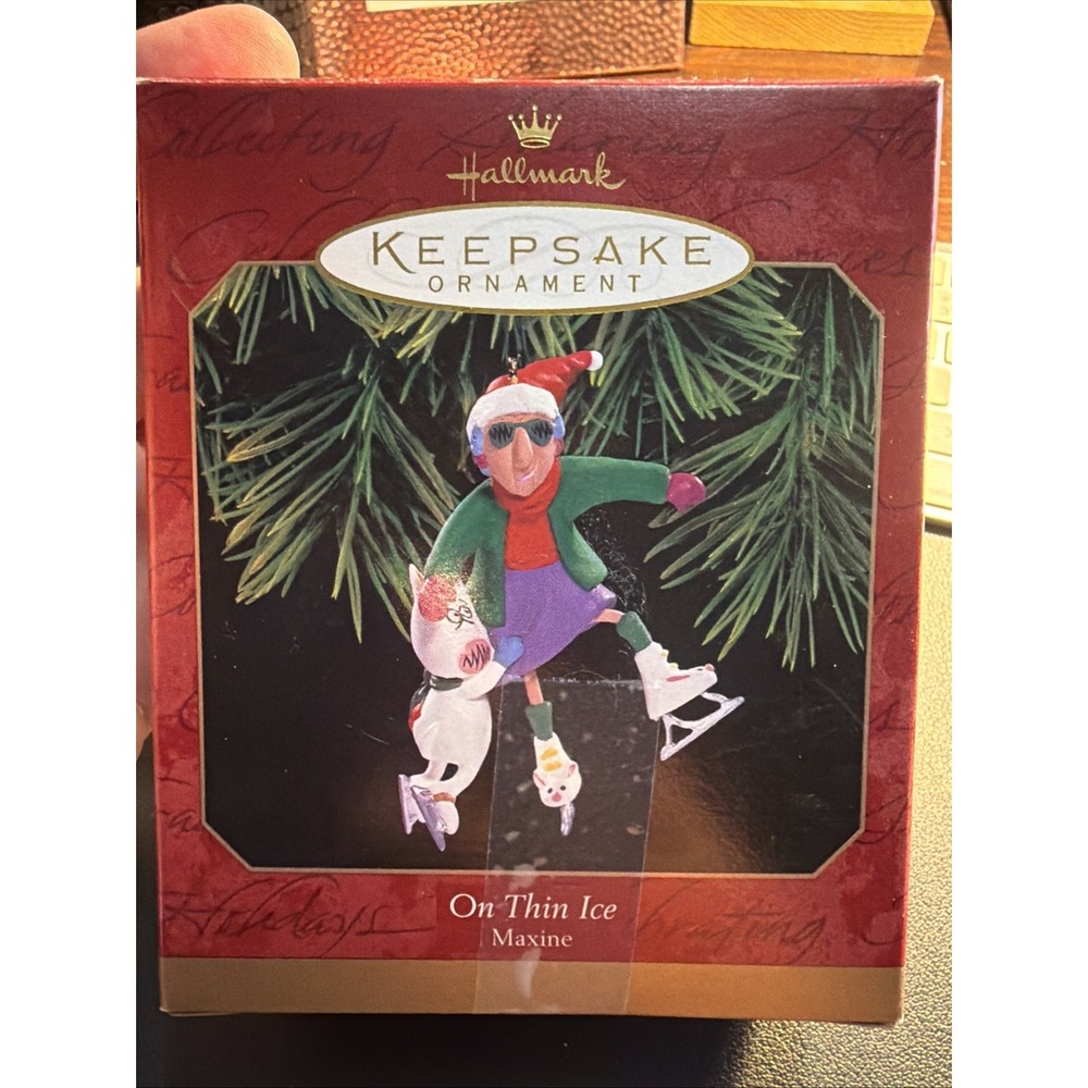 VINTAGE HALLMARK KEEPSAKE "ON THIN ICE" 1999 CHRISTMAS ORNAMENT MAXINE!